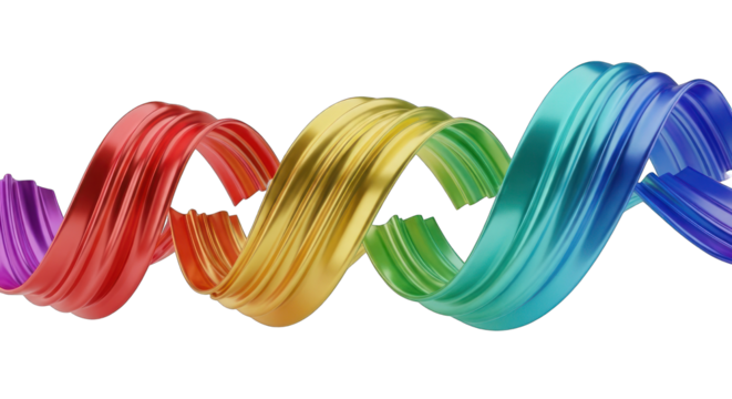 Colorful Swirling Ribbons: Abstract Rainbow Waves on White.