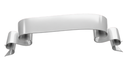 Elegant Silver Ribbon Banner with Curled Ends for Text Overlay.