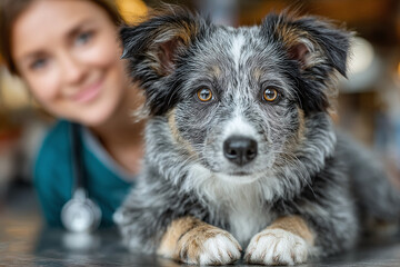 Pet and vet interaction during friendly, reassuring examination
