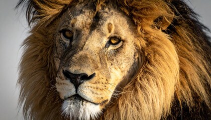 Fototapeta premium Majestic lion close-up with soft backlighting showcasing the lion's beauty