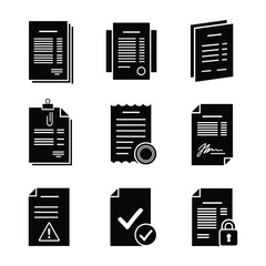 Nine black document icons showing different states and actions paper collection