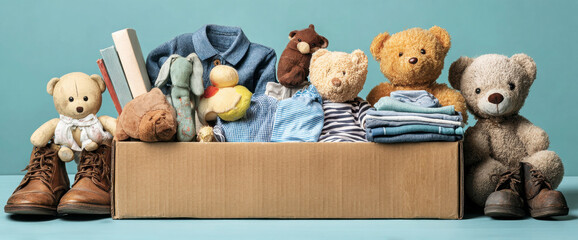 Donation box filled with toys and clothes