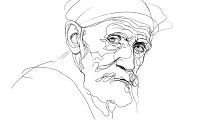 Elderly Character Portrait Continuous Line Drawing