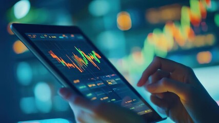 Financial analysts collaborating and processing data using tablet technology in a modern office, financial data processing over diverse colleagues working in office - Powered by Adobe