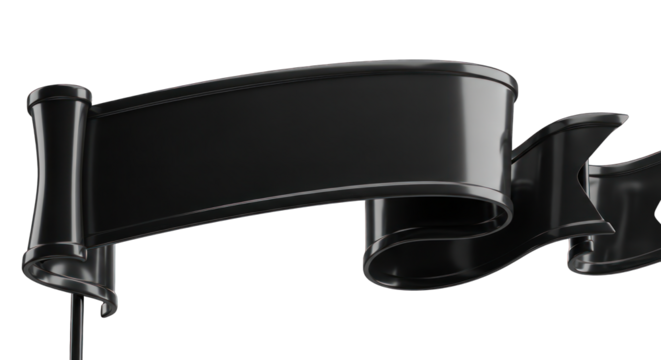 Glossy Black Ribbon Banner with Decorative Curls.