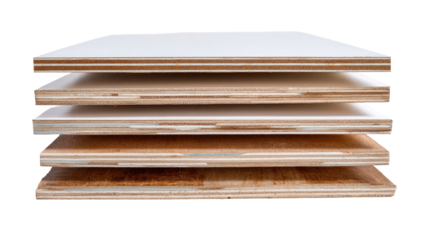 Stacked sheets of plywood, various colors.  Layers of composite wood,  light and dark tones,  visible grain.  Close-up view