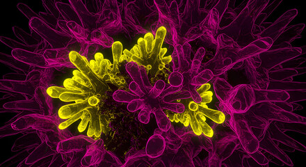 Microscopic View: A close-up of intricate microscopic elements showcasing vibrant colors and detailed structures, creating a captivating visual representation of unseen worlds.