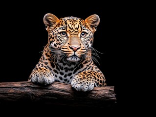 Obraz premium Close-up Leopard Cub on Log