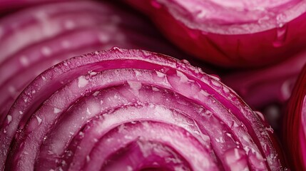 Obraz premium Close-up view of sliced red onions.