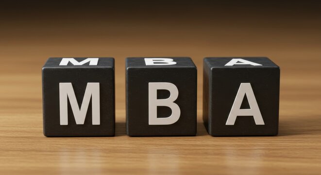 MBA acronym on black cubes representing business education and professional development