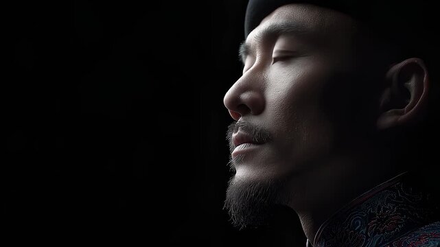 Eastern Man Profile Close-up Thoughtful and Mature Charm