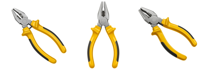 Steel Pliers Tool With Yellow Handle On Transparent Background