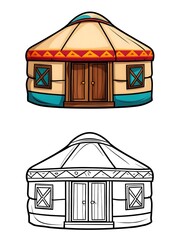 Traditional Yurt Dwelling Illustration with Outline © Alex