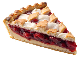 A delicious slice of cherry pie with a lattice crust and cream cheese topping isolated on transparent background, a perfect dessert for any occasion