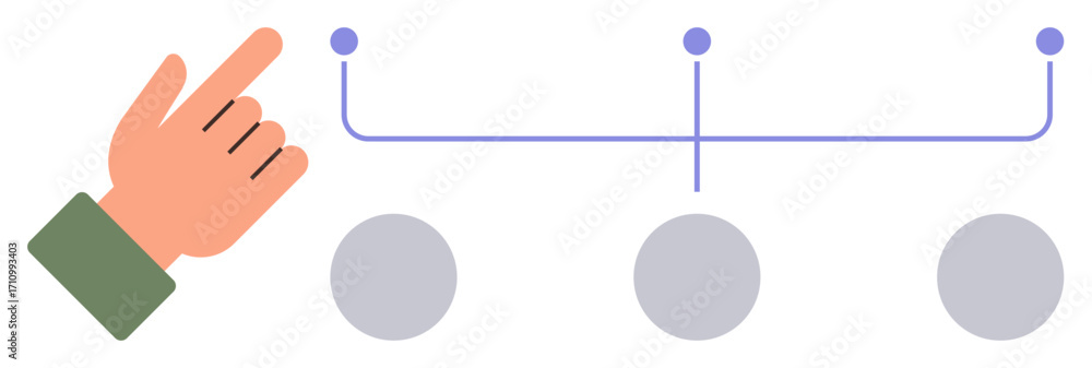 Poster hand pointing to a structured choice with connected branches and nodes. ideal for decision-making, w