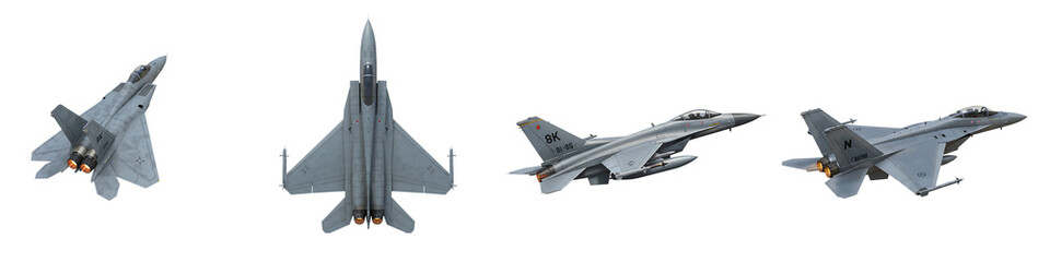 Modern Fighter Jet Aircraft Set On Transparent Background