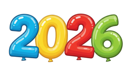 Colorful 2026 Balloon Numbers for New Year Celebration.