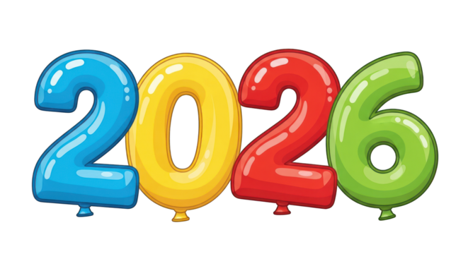 Colorful 2026 Balloon Numbers for New Year Celebration.