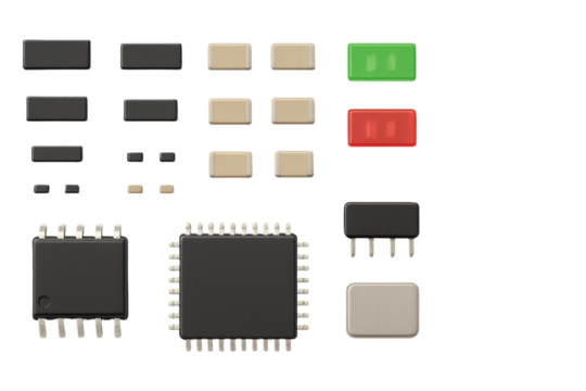 Assorted Electronic Components Set (SMD & DIP) Isolated on Transparent Background - Powered by Adobe
