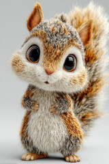 3D render of a squirrel in Pixar style, large fluffy tail, white background

