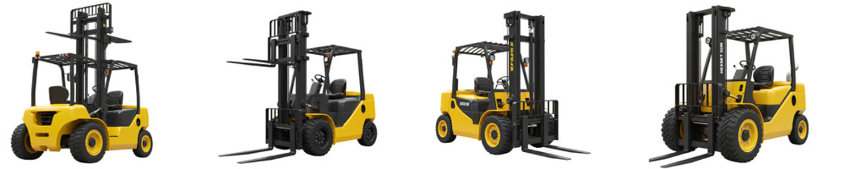Industrial Yellow Forklift Truck On Transparent Background