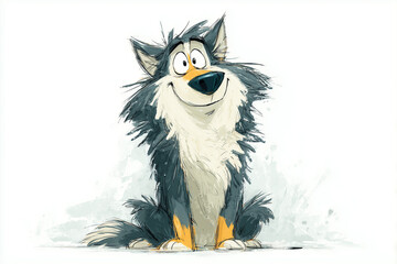 Cartoon-style wolf illustration, friendly yet wild look, isolated on white background.

