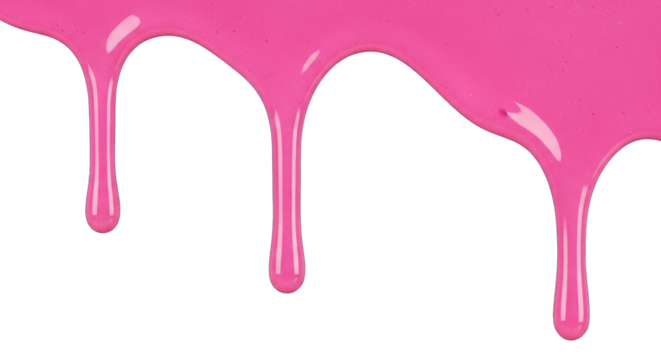 Dripping Hot Pink Paint or Liquid with Glossy Texture on White Background.