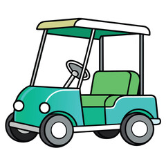 Cartoon golf cart with green seats and canopy on white background Keywords: golf cart, cartoon, vehicle