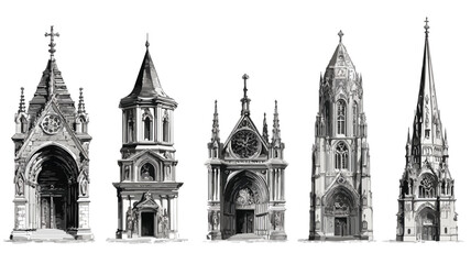 Fototapeta premium Gothic Architecture Engravings Collection Featuring Intricate Details