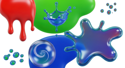 Colorful Liquid Splashes and Drips with Bubbles.