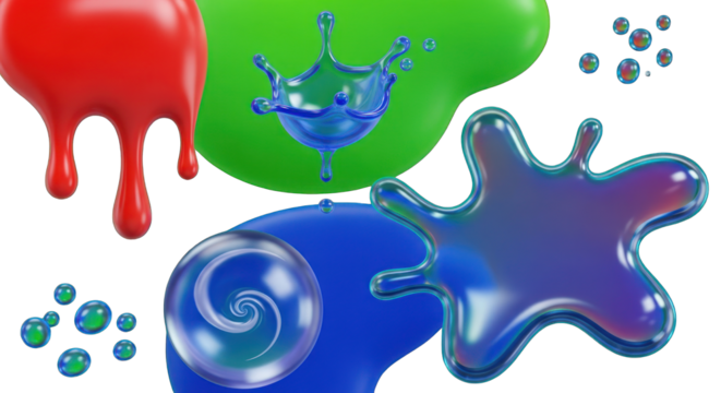 Colorful Liquid Splashes and Drips with Bubbles.