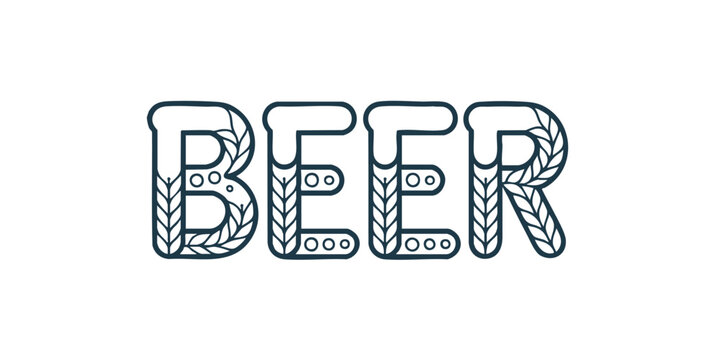 Beer Typography Logo with Malt, Hops, Grain Line Art and Foam on Transparent Background – Craft Brew Bar Decor Vector Illustration - Powered by Adobe