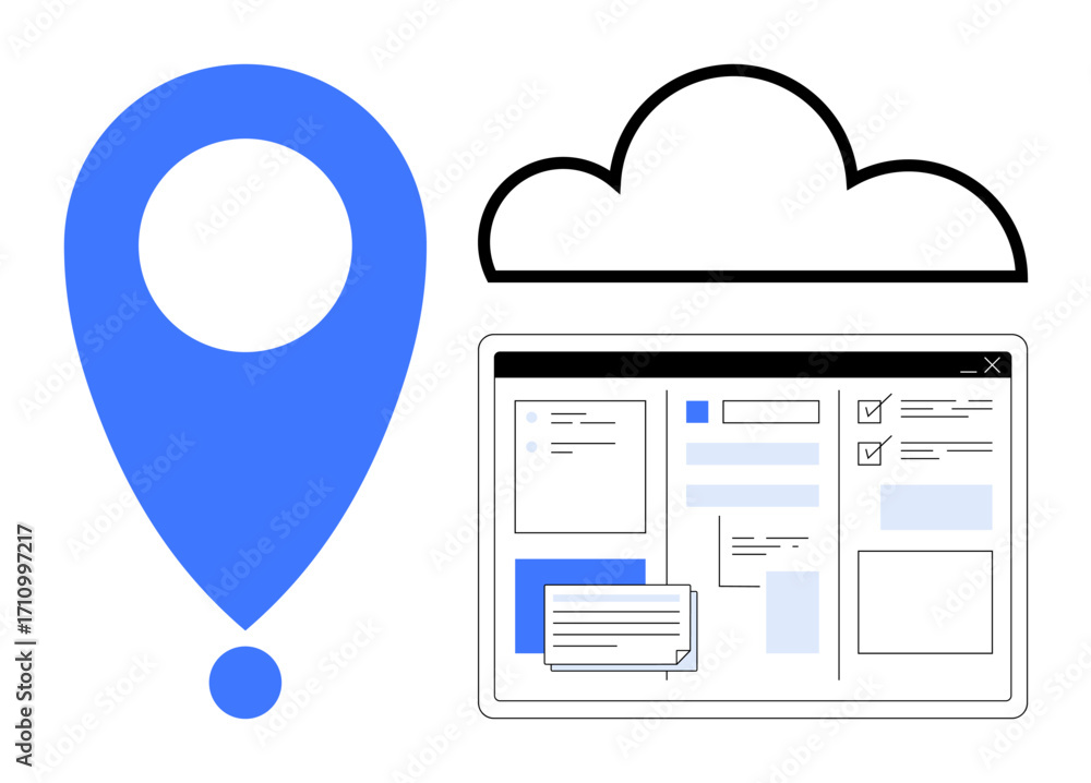 Fototapete digital dashboard with forms and notes alongside location pin and cloud icon. ideal for navigation, 