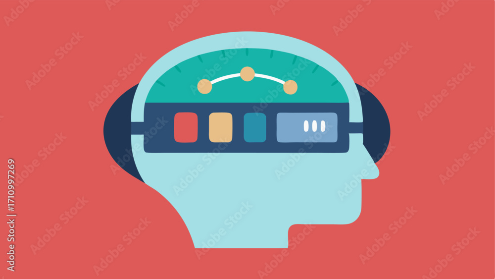 Poster digital display a vector of a headband with a small digital screen at the front displaying brain act