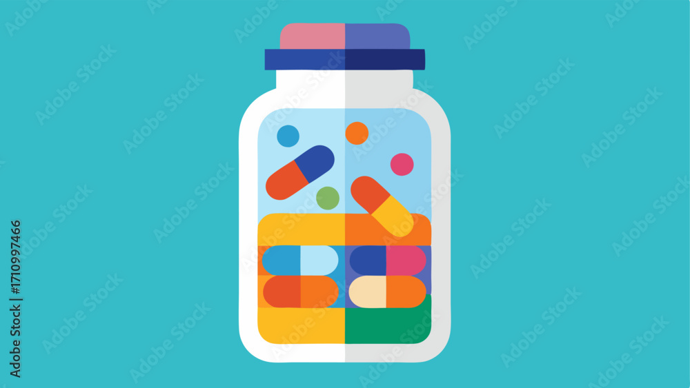 Poster capsule container a clear bottle filled with colorful capsules showcasing the vibrant colors of the 