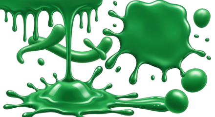 Green Slime Splatters and Dripping Elements Illustration.