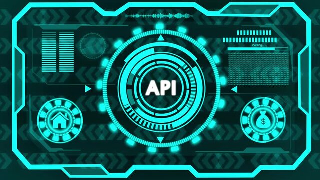 Glowing Neon API Logo with Binary Code Background in Vertical Format application programming interface