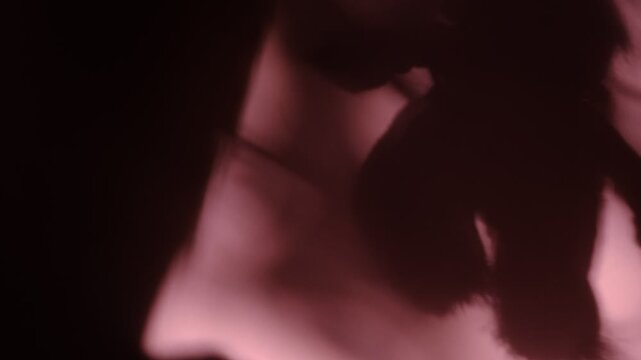 Shadow of Creepy doll, shaggy hair,  grunge, noise, soft blurred and cinematic. Horror. Mystery silhouette of scarecrow. Spooky