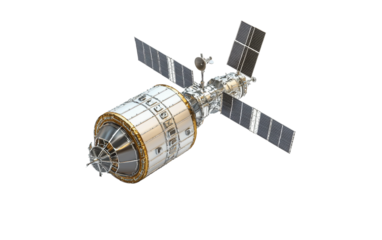 Satellite model displayed in minimal design style for modern space science concept isolated on transparent background PNG