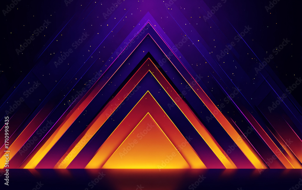 Poster vibrant geometric triangular patterns with colorful lighting effects