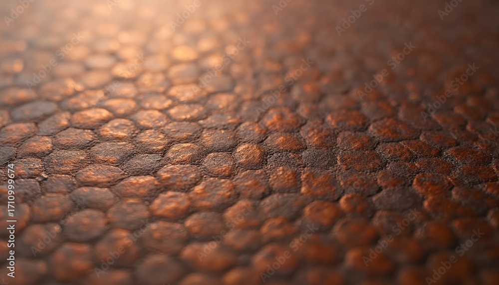 Poster close view of textured dark brown surface with hexagonal patterns. light illuminates the abstract sh