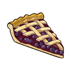 Blueberry Pie Slice Vector Illustration with Lattice Crust