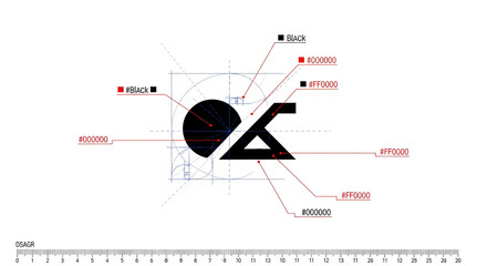 Geometric logo design mockup, showcasing black & red color palette,  precise construction lines, and free space for text, suitable for branding or identity projects