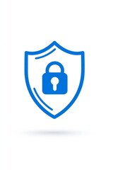 Blue shield icon featuring a padlock symbol, representing security and protection, ideal for illustrating concepts of safety, privacy, and digital security in various contexts