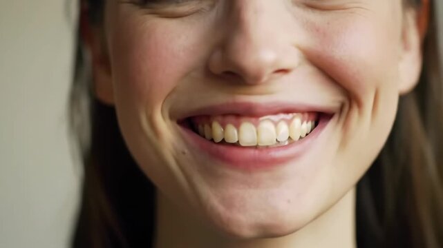 Smiling Female Face with Dimples and Visible Teeth in a Series of Photographic Frames