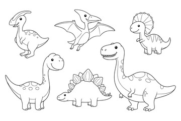 Cute Dinosaur Set, Dinosaur SVG, Kids SVG, Cartoon SVG, Coloring Book SVG