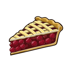 Cherry Pie Slice Vector Illustration with Lattice Crust