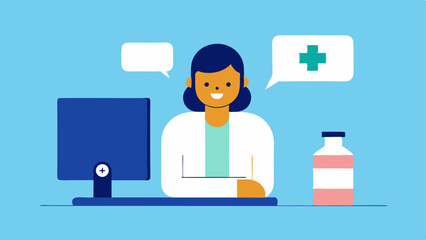 Followup Recommendations Vector graphics of a health professional giving advice via video call with the testing kit visible on the users side.