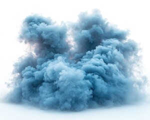 A large, textured cloud of smoky gray-blue vapor against a plain white background