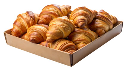 A box full of golden brown croissants isolated on transparent background, perfect for breakfast or a pastry treat any time of the day